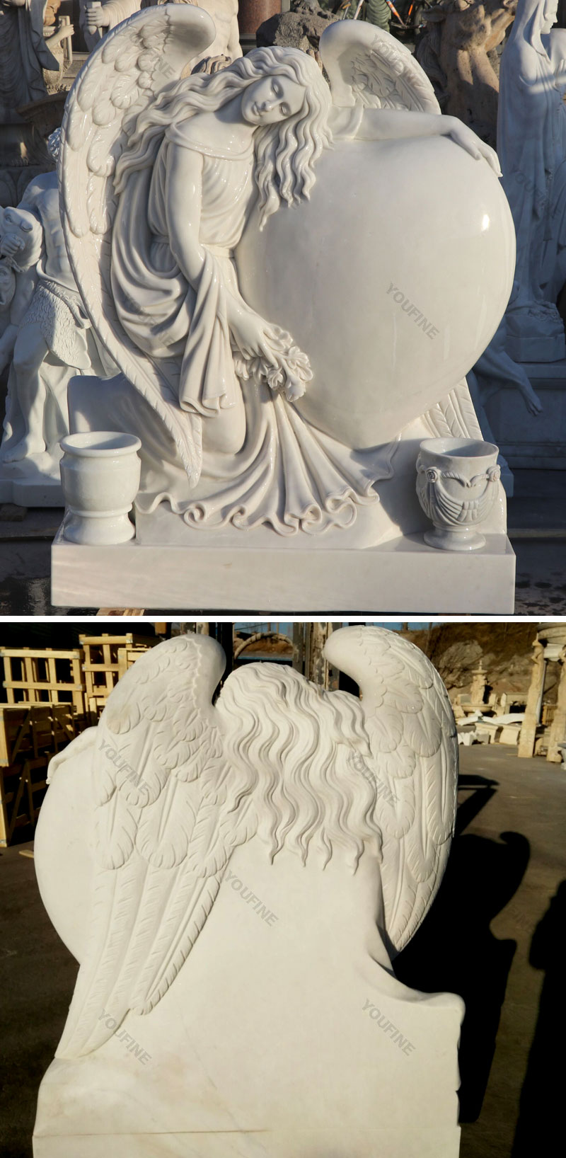 White stone preying angel grave monument markers costs