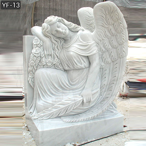 High-quality Hand Carved Marble Angel Headstone Design for Sale
