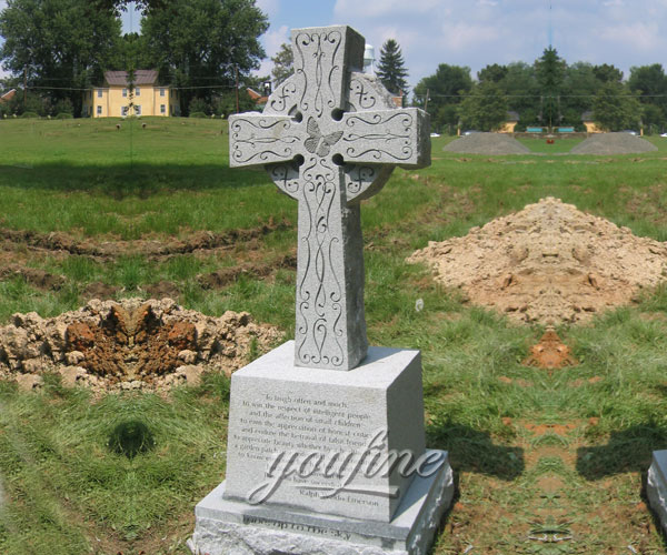 Cemetery Carved Marble Cross Tombstone for Sale