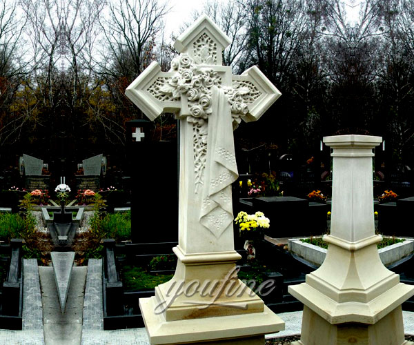 Detailed Carving Classic crosses headstones with flower