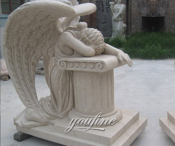 Beige marble crying angel tombstone for sale