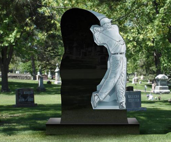 Black casting granite headstone plaques with man decoraton