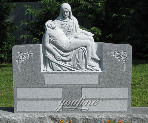 Cemetery monuments with pieta statue for grave decoration