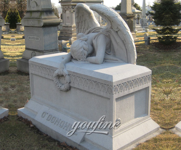 Classical stone weeping angel tombstone with garland grave decoration for sale