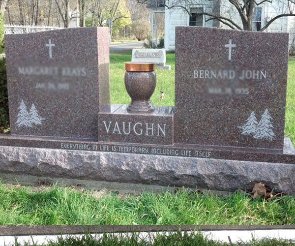 Classical upright memorial plaques with vase grave decoration