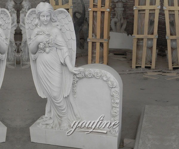 European style cemetery white marble angel tombstone with flower carved to buy