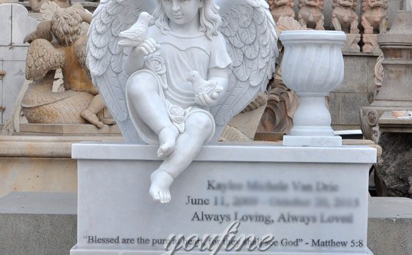 Hand Carved Factory Direct Sale white marble cherub grave decoration