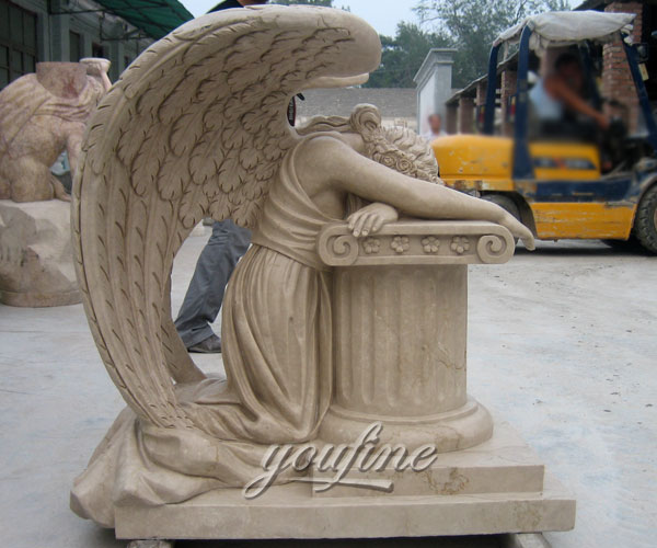 Hot Sale Classic Modern Beige Marble Carving Weeping Angel Tombstone