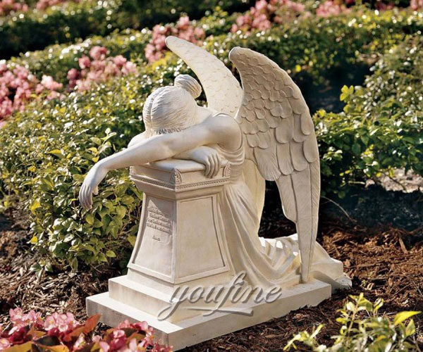 Hot Sale Classic Modern White Marble Carving Weeping Angel Tombstone design