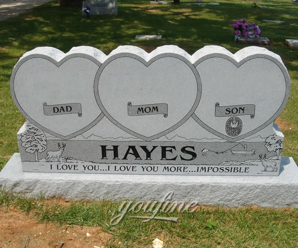 Natural white stone double heart grave stone design prices