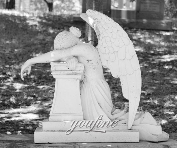 Pure white marble weeping angel tombstone with memorial benches to buy