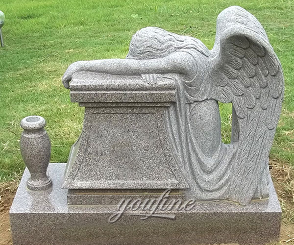 Stone crying angel tombstone with grave vase for sale