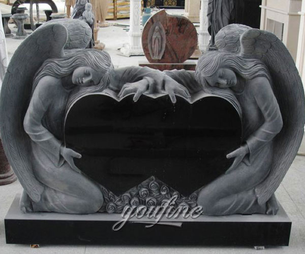 Unique Double Heart Carving weeping angel Grave Monument design