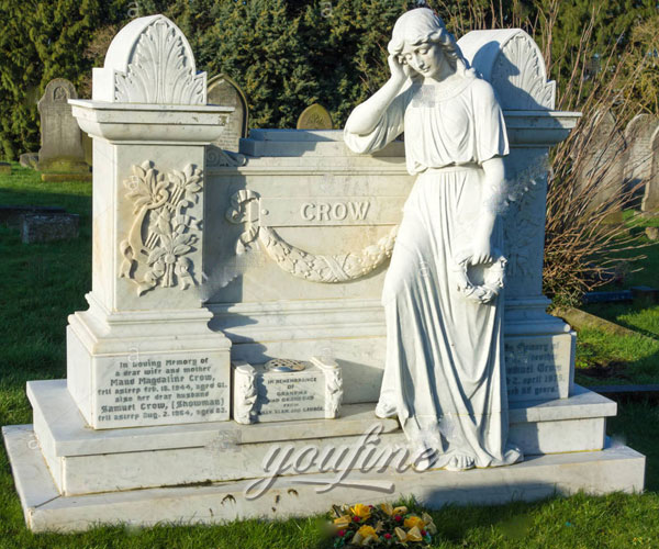 White marble angel hold garland gravestone design to buy
