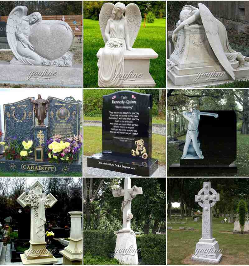 Black Granite Tombstone Angel Statue Cemetery