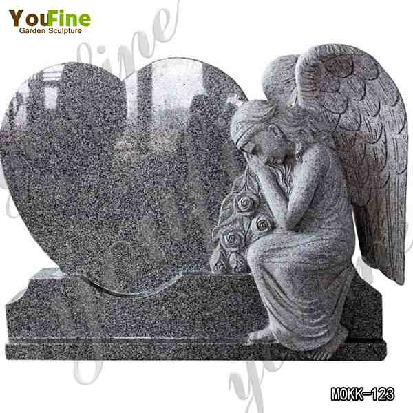 Hand Carved Granite Stone Sleeping Angel Sculpture Heart Tombstone for Sale MOKK-123