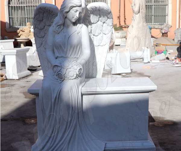 High Quality White Sitting Angel Sculpture Tombstone for Sale Maker MOKK-38