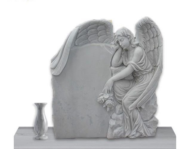 Life Size Natural Sleeping Angel Tombstone With Flower Pot for Sale MOKK-36