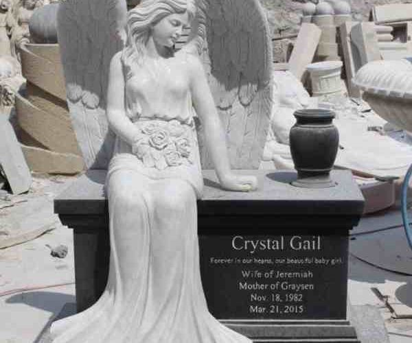Natural Stone Sitting Angel Cemetery Monument with Bench for Sale MOKK-98