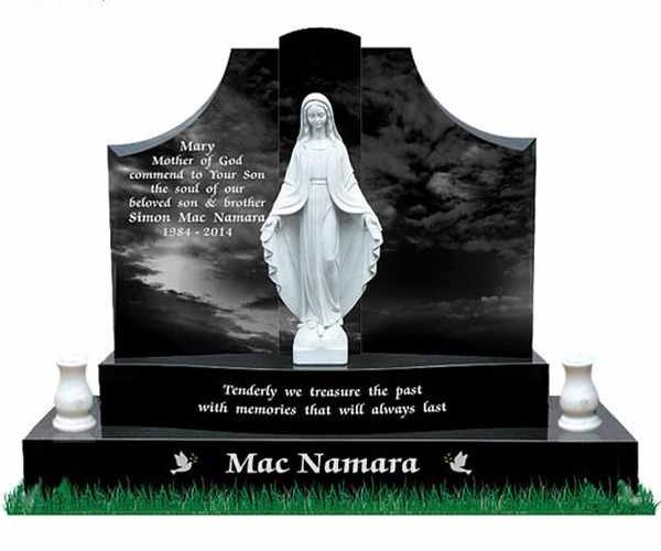 Virgin Mary Sculpture Upright Black Granite Cemetery Headstone for Sale MOKK-60