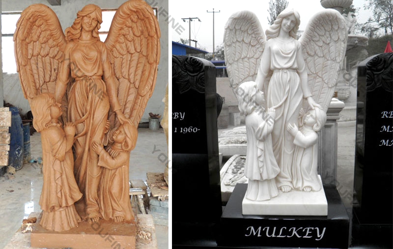 Upright Black Granite Tombstone Angel Statue Cemetery Headstone for Sale MOKK113headstones