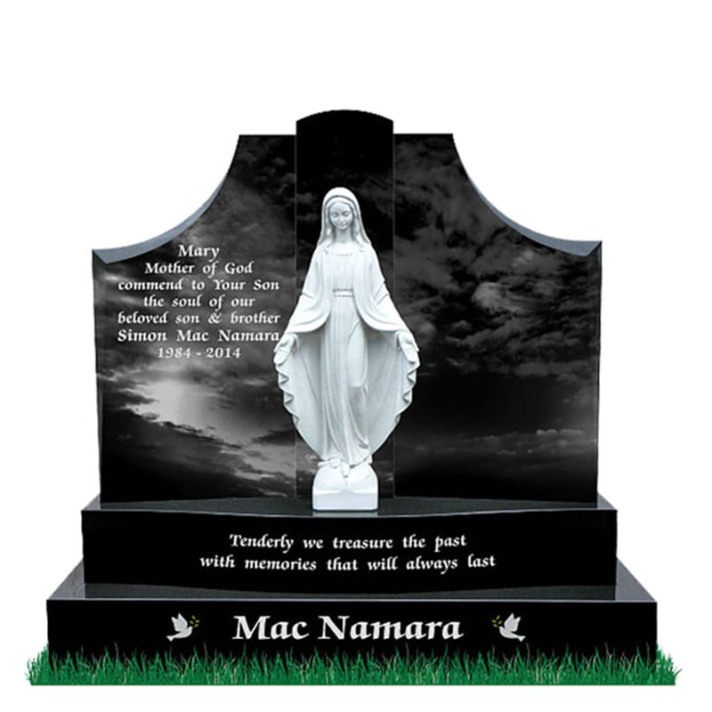 Virgin Mary Sculpture Upright Black Granite Cemetery Headstone for Sale