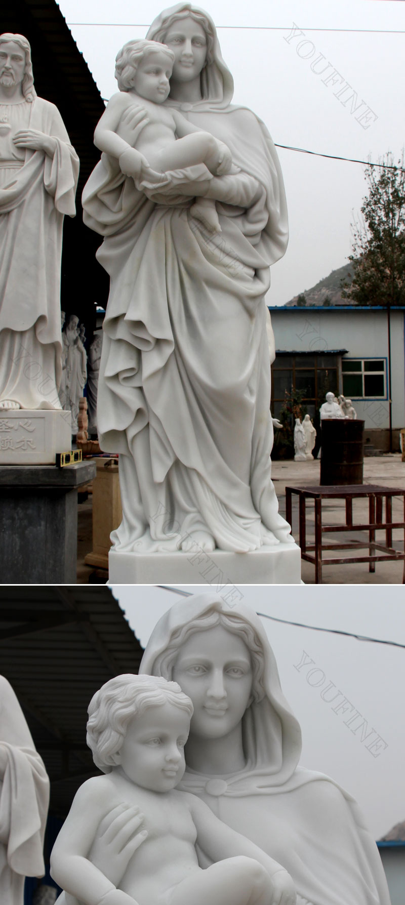 virgin Mary with baby Jesus statue for garden