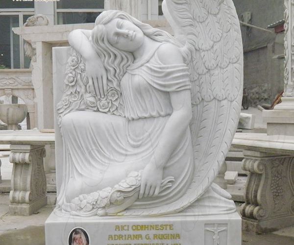 Handmade White Marble Headstone with Angle Monument Maker MOKK-654