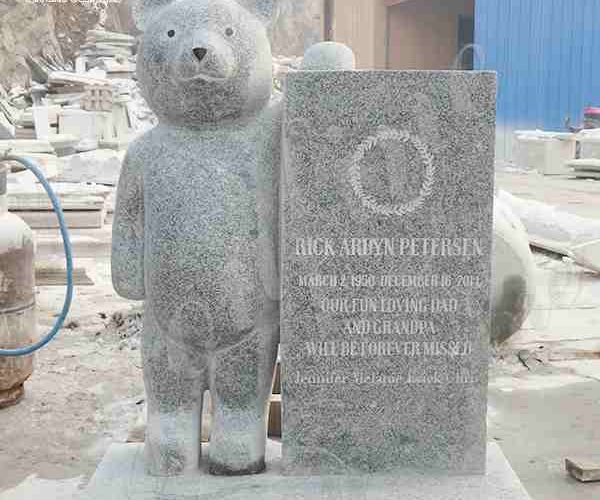 Where to Buy Customized Hand Carved Gray Granite Baby Headstone with Bear MOKK-646