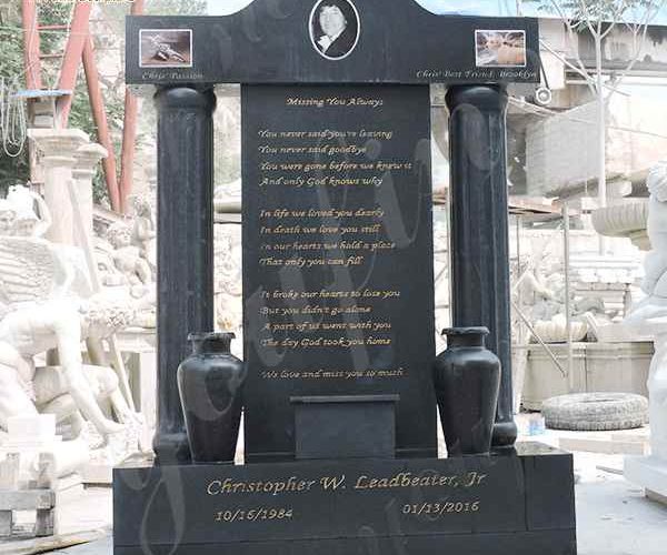 Customized High-quality Black Granite Upright Headstone with Competitive Price MOKK-647