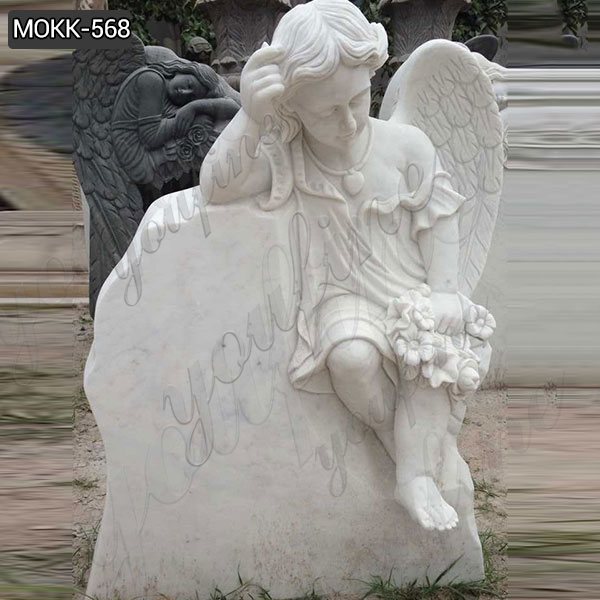 Customized High-polished Winged Marble Sleeping Baby Angel Gravestone Supplier MOKK-568