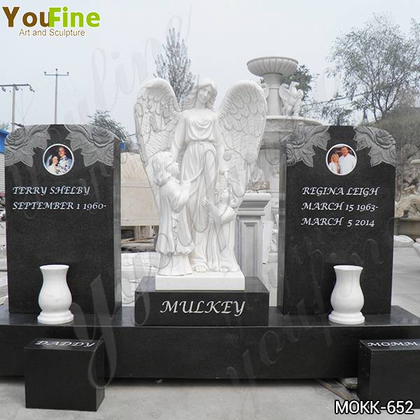 Hand Carved Customized Marble Angel with Wing Tombstone Monuments Supplier MOKK-652