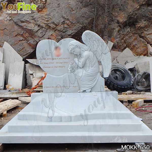 Large Size White Marble Little Angel with Heart Shape Headstone for Sale MOKK-650