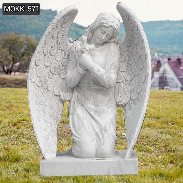 Lowest Price Large Size White Marble Kneeling Angel Headstone Design MOKK-571