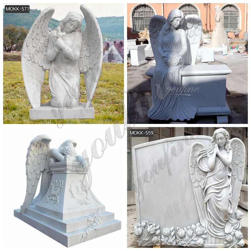 White Marble Kneeling Angel Headstone