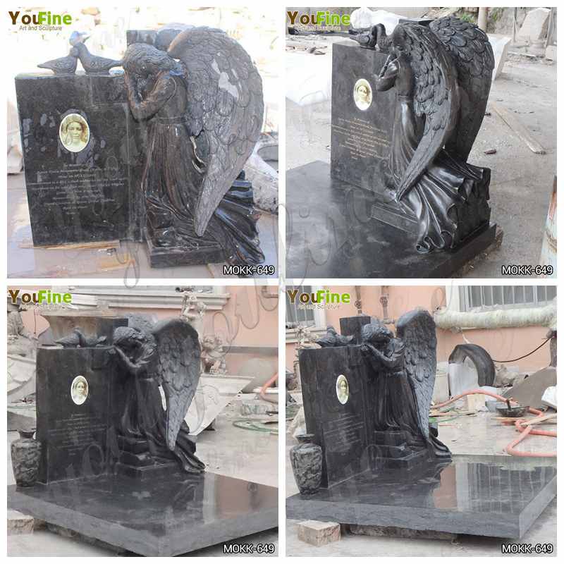 Black Granite Winged Angel Headstone