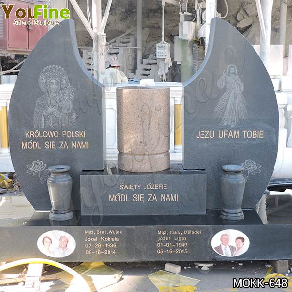 Hand Carved Black Granite Headstone for Church Design Manufacturer MOKK-648