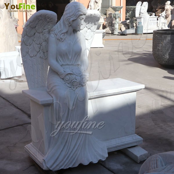 Marble Angel Memorial Headstones with Flower China Factory MOKK-98