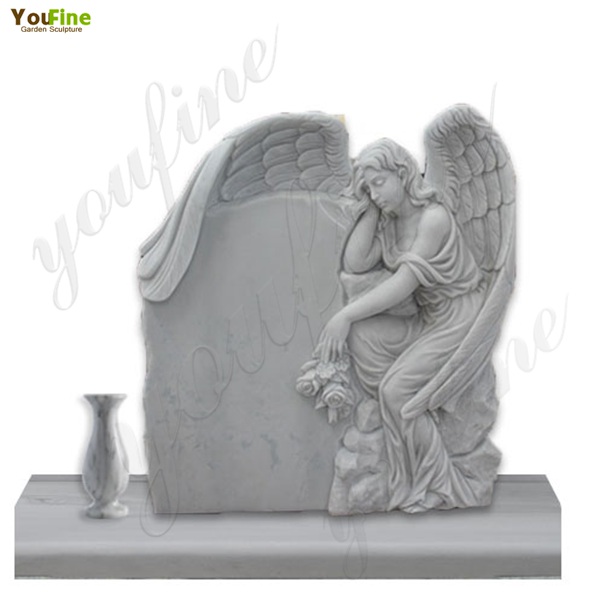 White-marble-angel-tombstone-with-flower-pots-for-sale