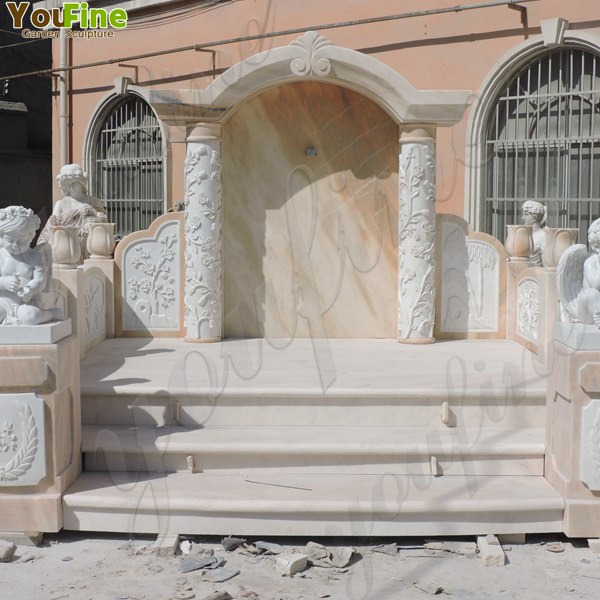 High Polished Marble Headstone with Angel Statue for Grave MOKK-323