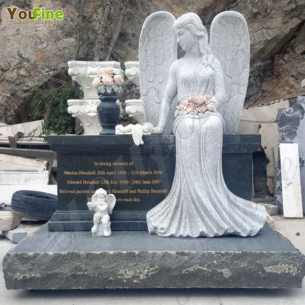 Natural Stone Sitting Angel Sculpture Tombstone China Factory for Sale Mokk-111