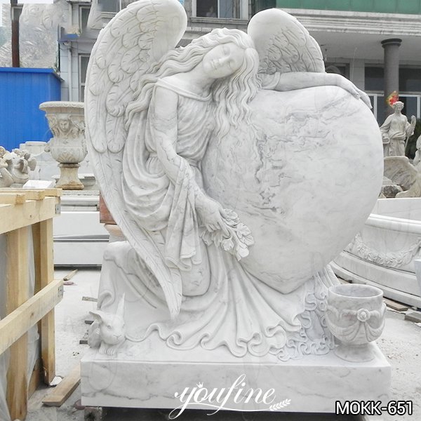 Beautiful Weeping Marble Angel Headstone with Heart for Sale MOKK-651