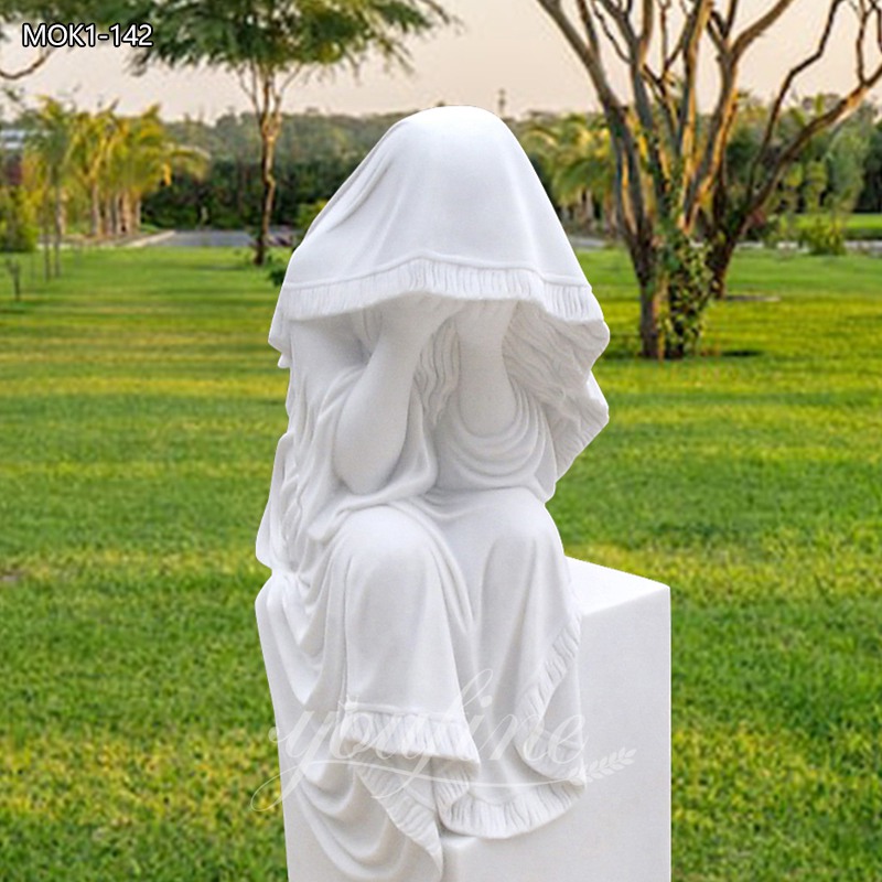 White Marble Tombstone with Weeping Girl for Sale