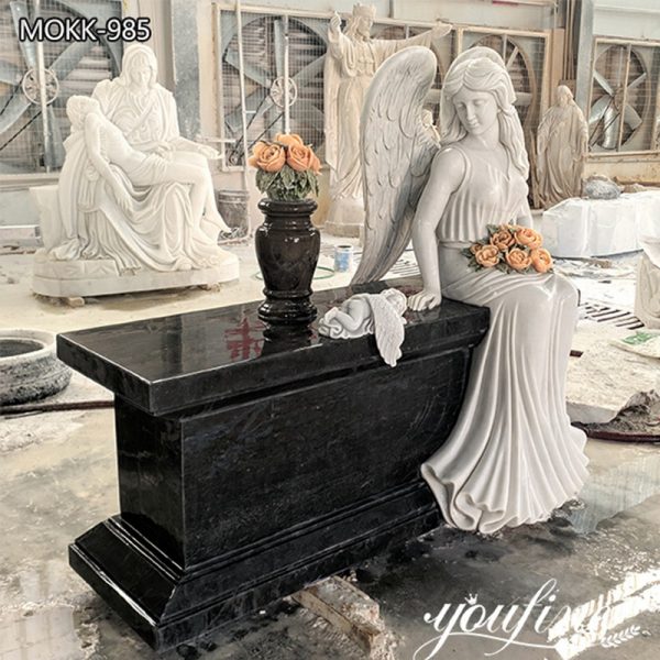 High-Quality White Marble Sitting Angel Headstone Hot-Selling