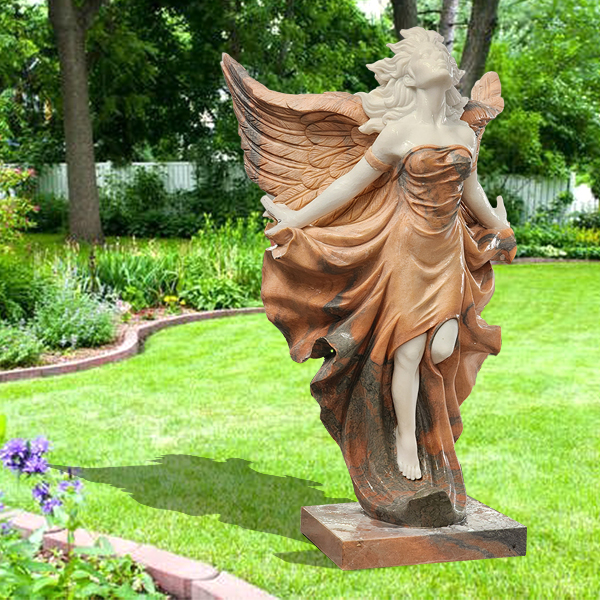 Vivid Life-Size Marble Angel Garden Statue