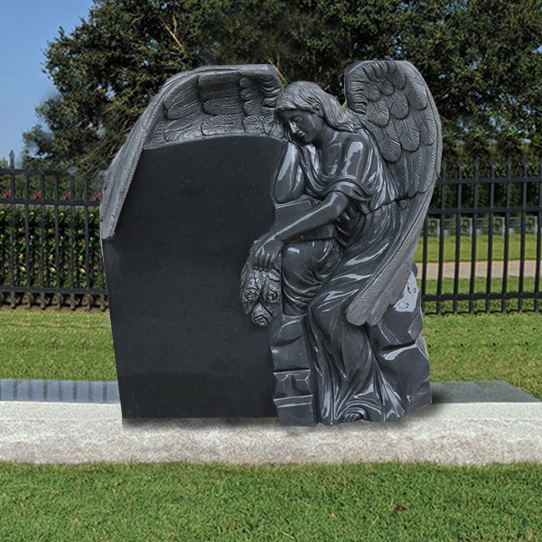 High-Quality Black Granite Weeping Angel Headstone on sale