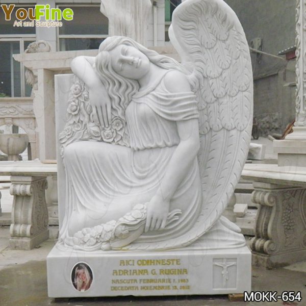 marble single headstone with angel