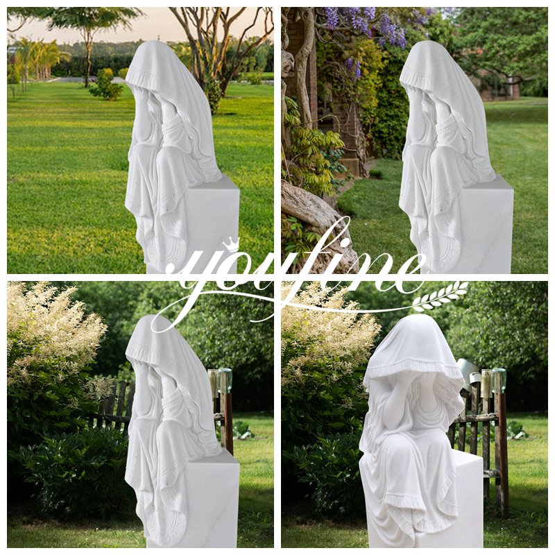 White Weeping Statue Marble Tombstone Application