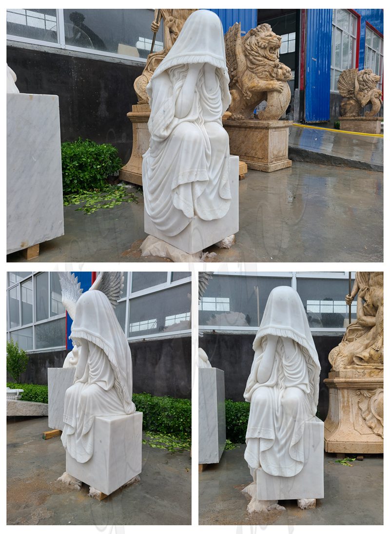 White Weeping Statue Marble Tombstone
