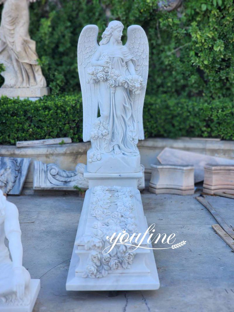 Custom Marble Single Headstone with A Standing Angel Statue (1)